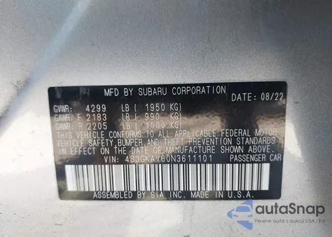 2022 Subaru Impreza Premium z USA, uszkodzony, nr VIN 4S3GKAV60N3611101